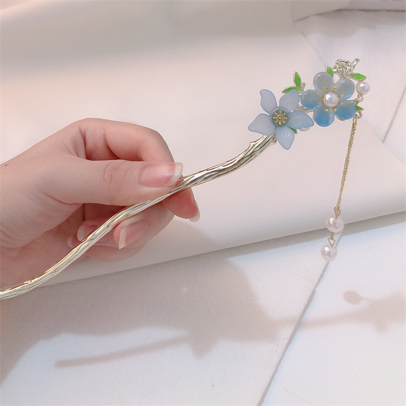 Hada estupenda estilo antiguo accesorios para el cabello rosa perla borla horquilla Hanfu updo horquilla cheongsam palillos paso sacudida tocado