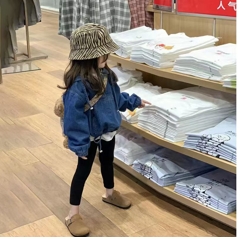 女童春秋装新款韩版宽松连帽牛仔外套上衣休闲白色长T百搭小脚裤|undefined
