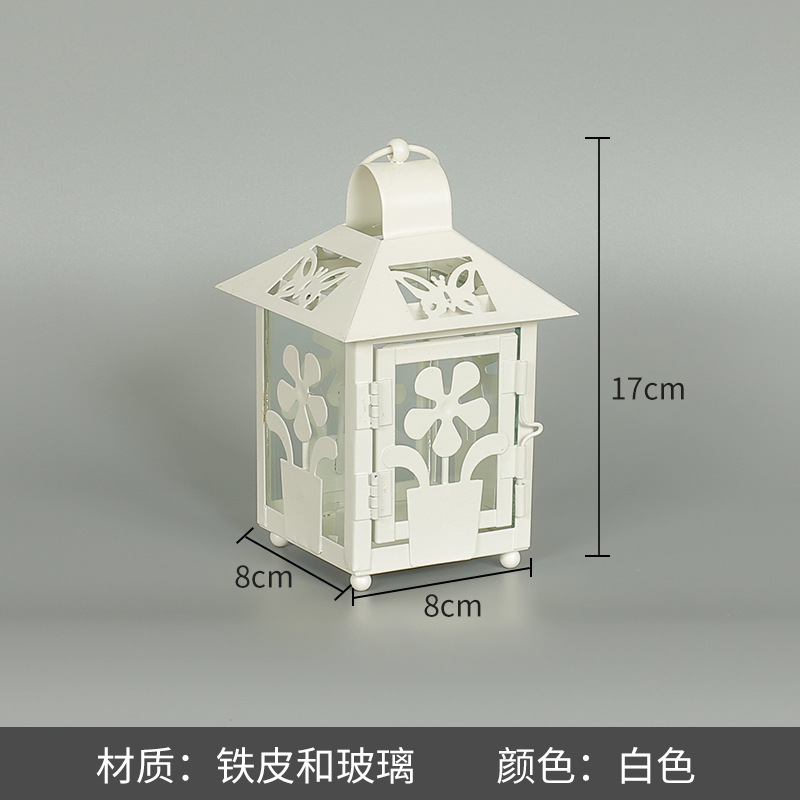 Blanco boda candelabro linterna boda carretera plomo accesorios atmósfera lámpara Marruecos viento lámpara decoración a prueba de viento vela pantalla