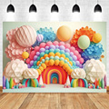 亚马逊速卖通跨境供货3D视图彩虹气球主题摄影背景布
