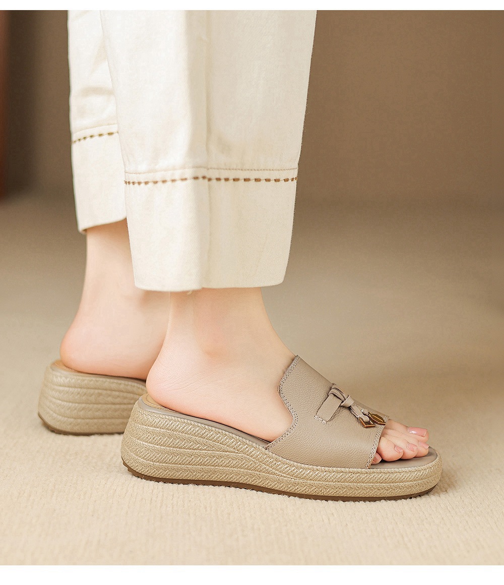 Dép sandal nữ xỏ ngón đế bệt da dê đế dày mùa hè — màu trắng ngà chi tiết 22
