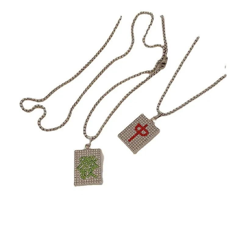 New Creative China-Chic Hip Hop Mahjong Full Diamond Red Hair Necklace Men and Women's Personalized Streets Versatile_voghion.com