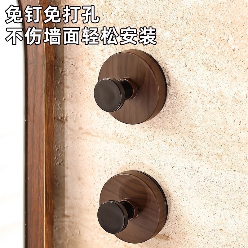 胡桃木纹吸盘旋钮挂钩门后浴室厨房壁挂式置物架免打孔挂衣钩挂架|undefined