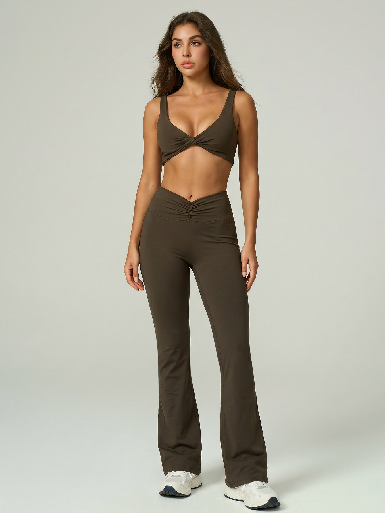 Ropa interior deportiva para exteriores, ropa de yoga, pantalones de pierna ancha, camiseta sin mangas con almohadillas para el pecho, sujetador deportivo, pantalones largos acampanados, conjunto de yoga. image 9
