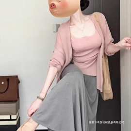 感穿搭秋装搭配一整套大码胖mm遮肉显瘦针织连衣裙子三件套装