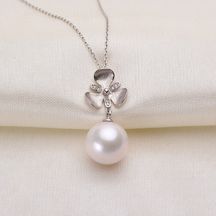 Tilian Pearl Natural Freshwater Pearl Pendant 12-13mm Round Small Flaw Three-petal Flower Design S925 Silver Fashion