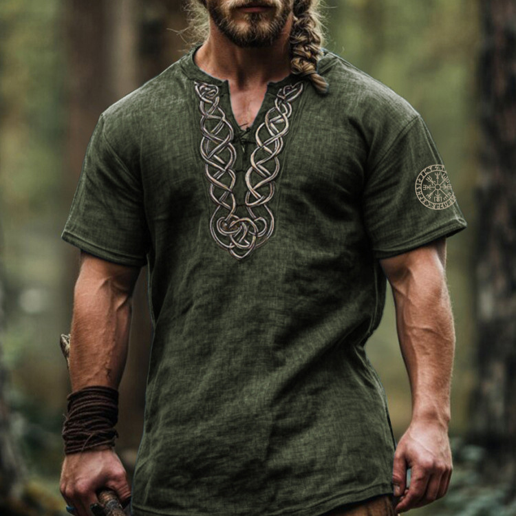 European and American Summer Men's Short-Sleeved Loose Casual Round Neck T-Shirt 3D Ethnic Style Digital Printing Short-Sleeved