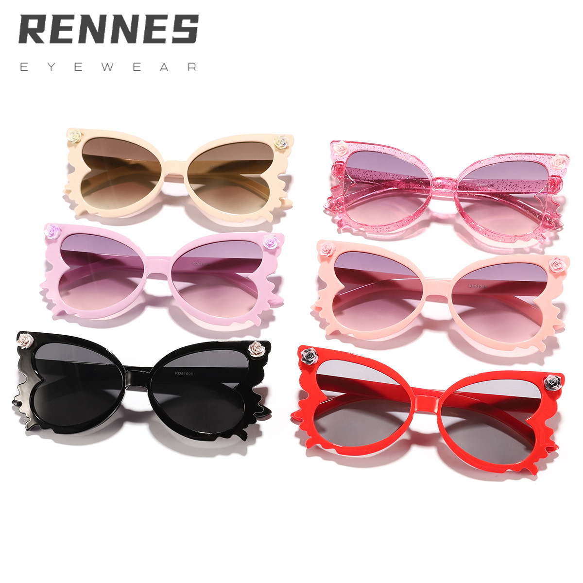Marco de mariposa transfronterizo para niños Accesorios de rosas Gafas de sol para niños y niñas Moda callejera Gafas de sol Sunglasses