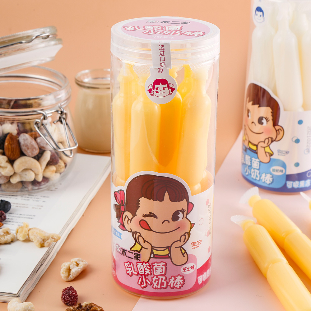 不二家乳酸菌小奶棒 可吸果凍芝士味 酸奶味棒棒冰桶裝450g