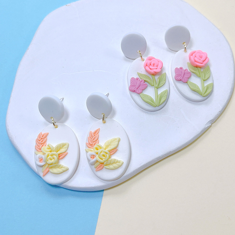 1 Paire Sucré Géométrique Fleur Argile Molle Boucles D'oreilles display picture 1