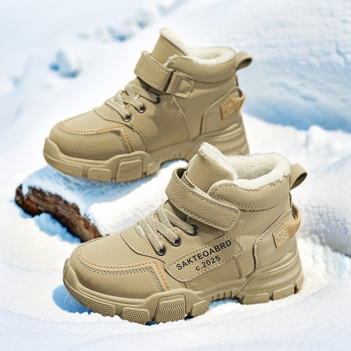 Kids' snow boots, new style, cotton-padded and thickened for warmth—cotton shoes for boys, mid-to-large size, Northeastern outdoor Martin boots.