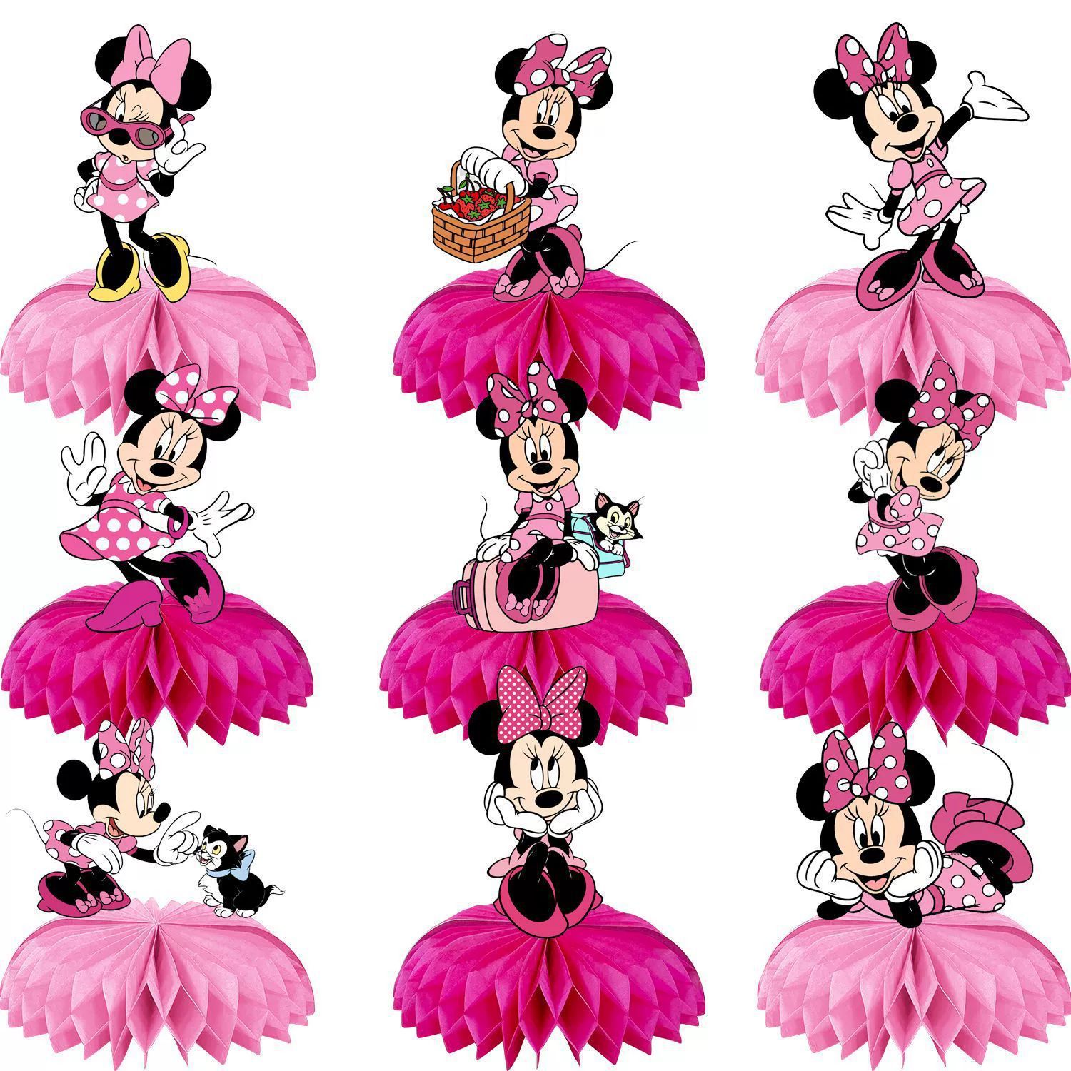Pink Minnie Honeycomb Ornaments Cartoon Children's Birthday Party Desktop Center Decoration Supplies Minnie Honeycomb Ornaments