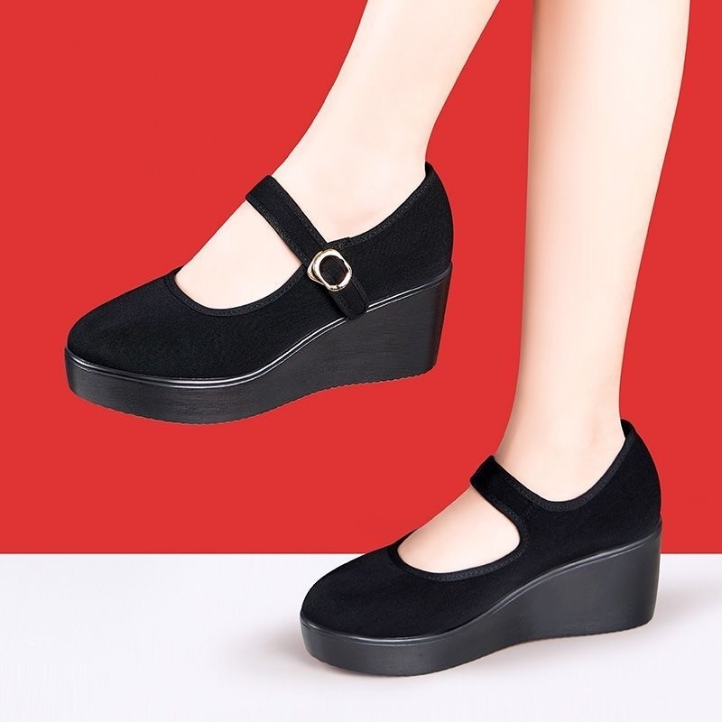 Zapatos de baile casuales de todo fósforo con plataforma de tacón de cuña zapatos de tela viejos de Beijing cómodos zapatos de madre de suela suave zapatos de trabajo planos