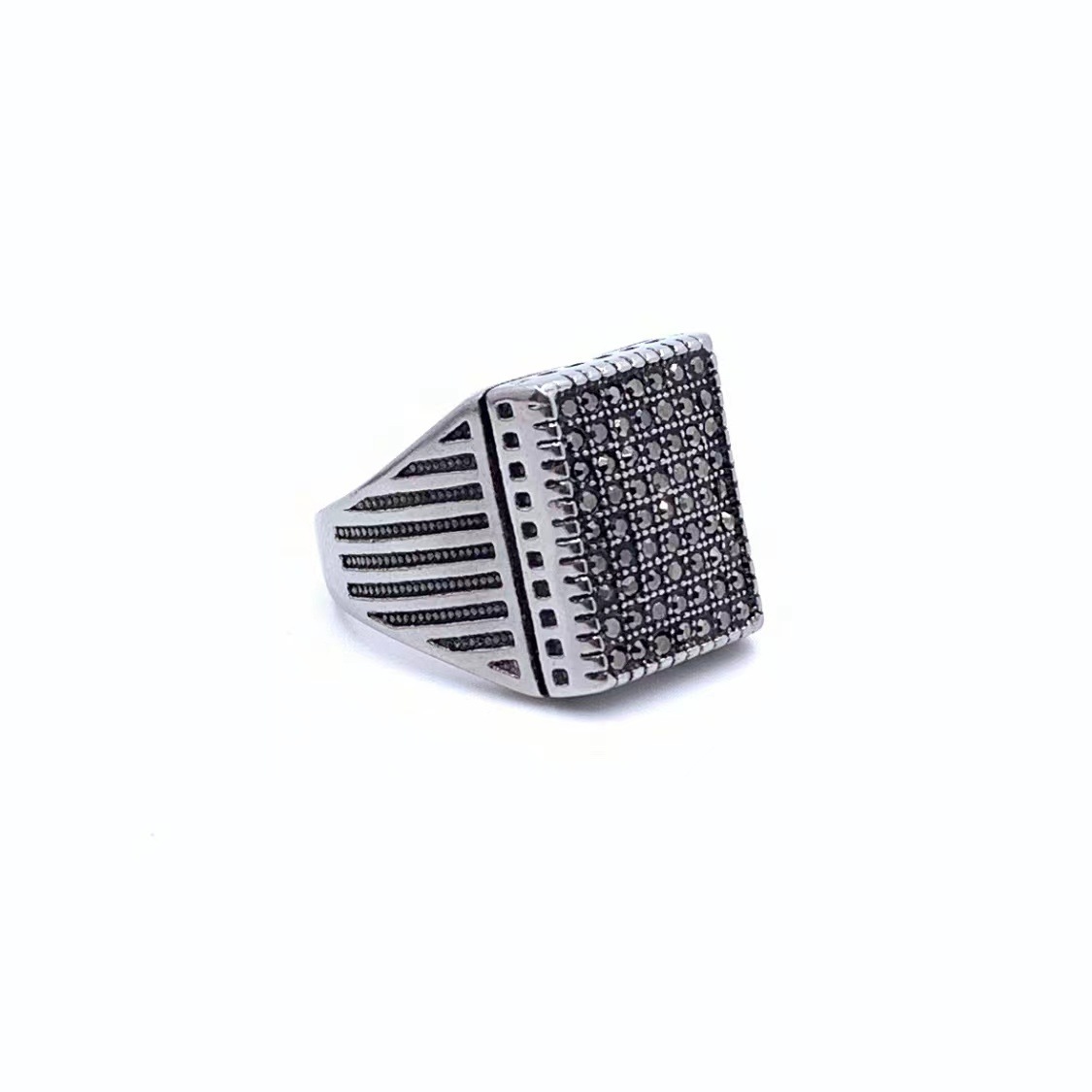 Men's Gender Hip-Hop Vintage Style Geometric 304 Stainless Steel Inlay Zircon Men's Rings Men Signet Rings