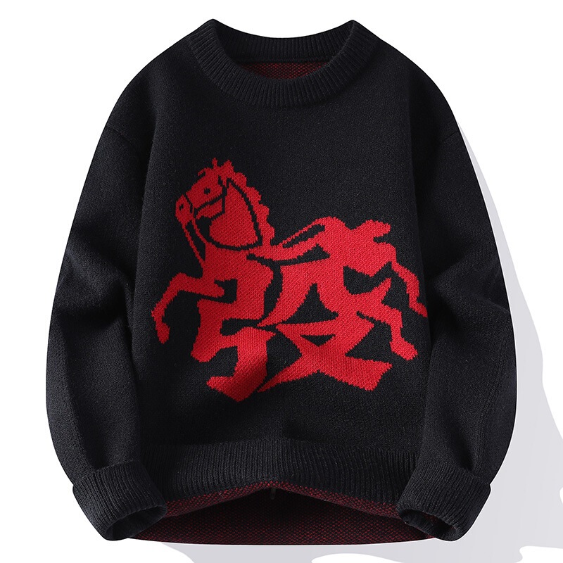 Cross-Border Can Be Shipped on Behalf of Buyi Brothers [New Product] 7355-P48 Autumn and Winter Chinese Year Red Sweater Black