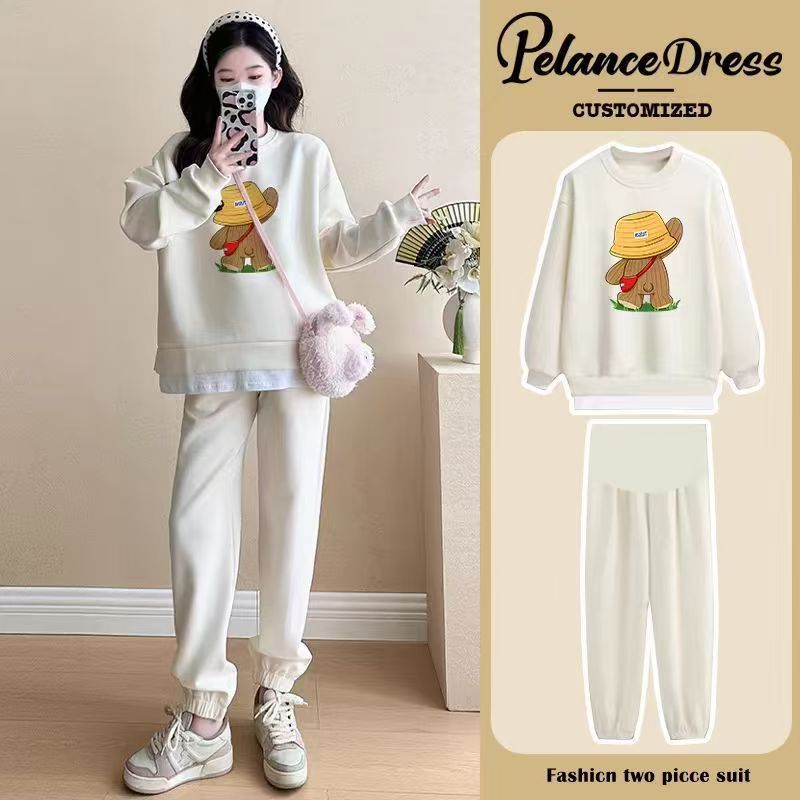 Maternity Sweatshirt Set Spring and Autumn 2026 New Fashion Petite Lazy Style Plus Size Sweatpants Two-Piece Set Autumn and Winter