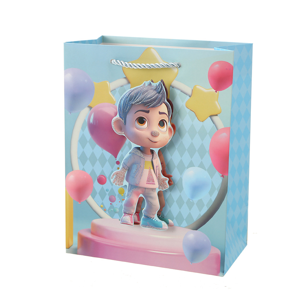 Bolsas de cartón blanco de dibujos animados bolsas de regalo de cumpleaños para niños bolsas de regalo de fiesta bolsas de impresión bolsas de mano bolsas de compras al por mayor