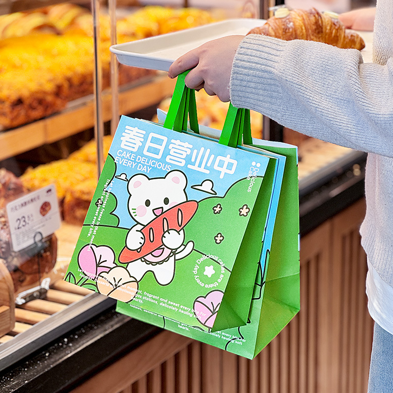 创意春天烘焙手提袋定制甜品店蛋糕牛皮纸袋面包商用外卖打包袋子