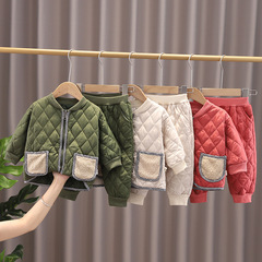 2021 new winter cotton-padded clothes for boys and girls cotton-padded clothes suit baby quilted zipper warm two-piece set one piece drop shipping