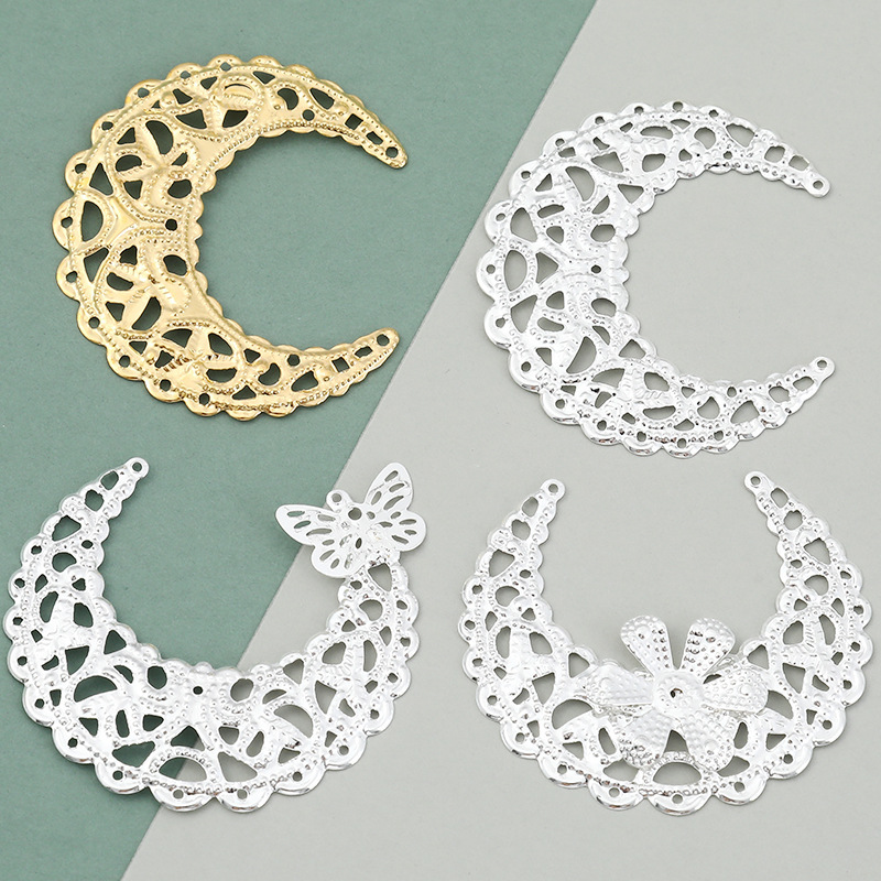 Free Shipping Handmade DIY Moon Flower Piece Iron Accessories Silver Guizhou Ethnic Minority Step Headwear Tassel Accessories Wholesale