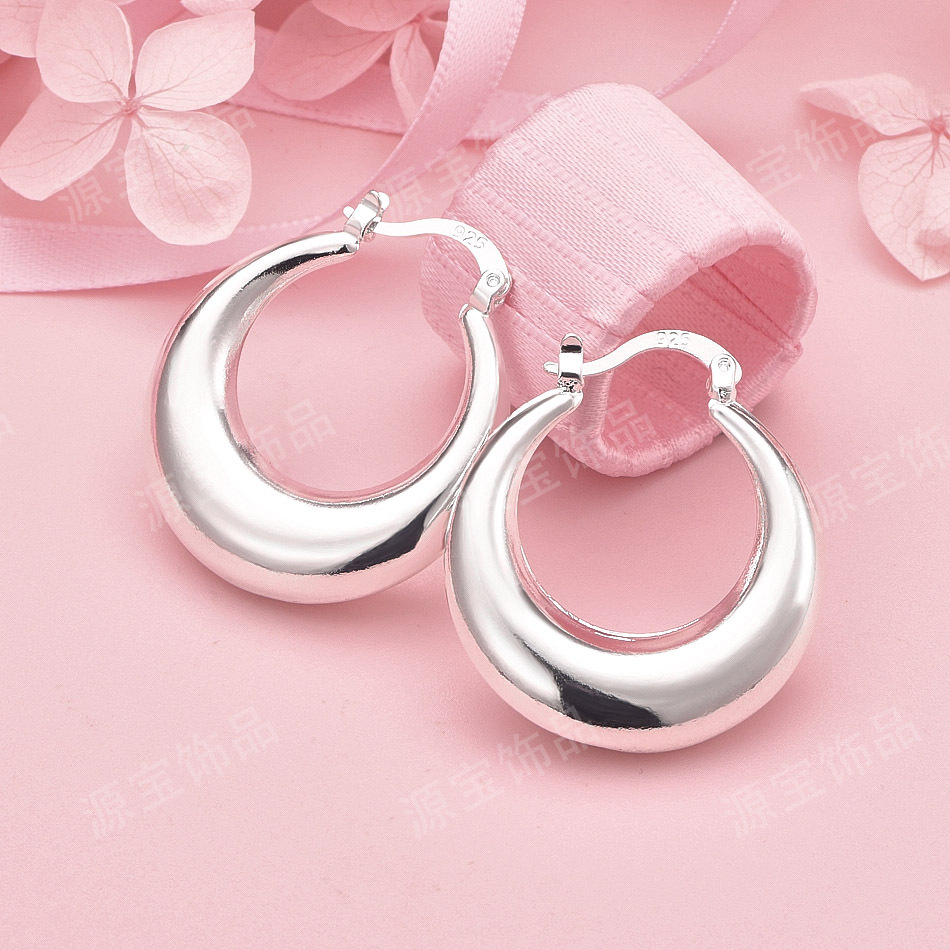 Xiyin Temu 3cm Earrings Korean Silver Ear Jewelry Exquisite Moon-Shaped Hoop Earrings European and American Style Exaggerated Live Stream