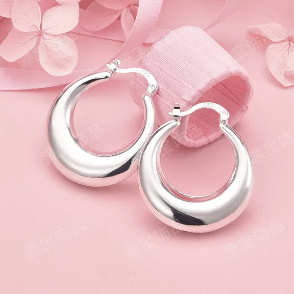 Xiyin Temu 3cm Earrings Korean Silver Ear Jewelry Exquisite Moon-Shaped Hoop Earrings European and American Style Exaggerated Live Stream