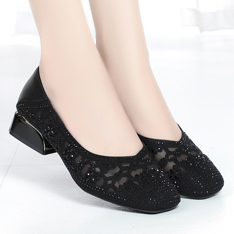 Giày sandal lưới mũi nhọn đế dày thoáng khí cho nữ — đen