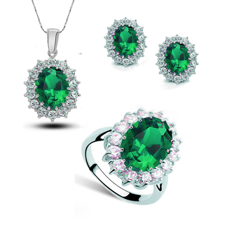 Conjunto de joyas de zirconio para mujer, estilo princesa británica, con collar, aretes y anillo de zafiro, estilo europeo y americano.