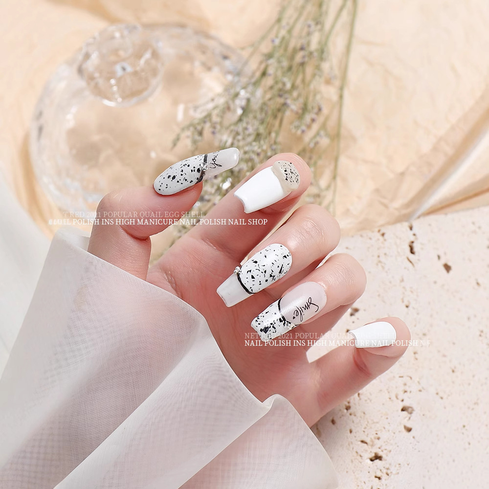 UÑAS TODO-fósforo codorniz cáscara de huevo uñas fototerapia Pegamento punto blanco y negro lentejuelas capa de sellado funcional sin lavado popular color especial