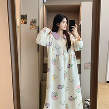 哺乳睡裙女睡袍秋冬季加厚空气棉夹层孕妇待产裙加大码产妇怀孕期