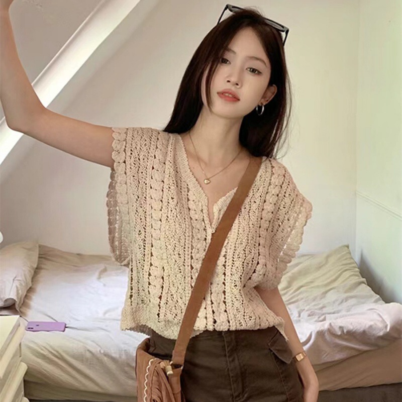 Knitted Embroidered Pullover Hollow Crochet Outer Vest Bohemian Ethnic Style Women's Pullover Top