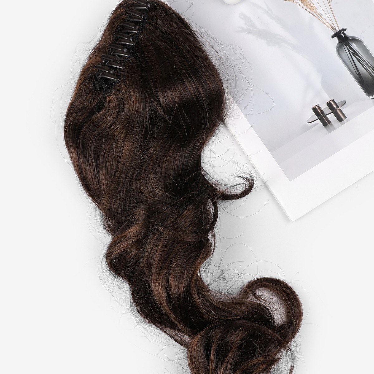 Cauda de caballo grande ondulado mujer simulación de cabello humano americano dulce picante alta trenza de cabello rizado natural gran clip de agarre caballo