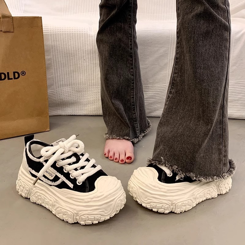 布板鞋新款松糕小白2025帆薄款厚底夏季新款新款鞋女运动休闲女鞋