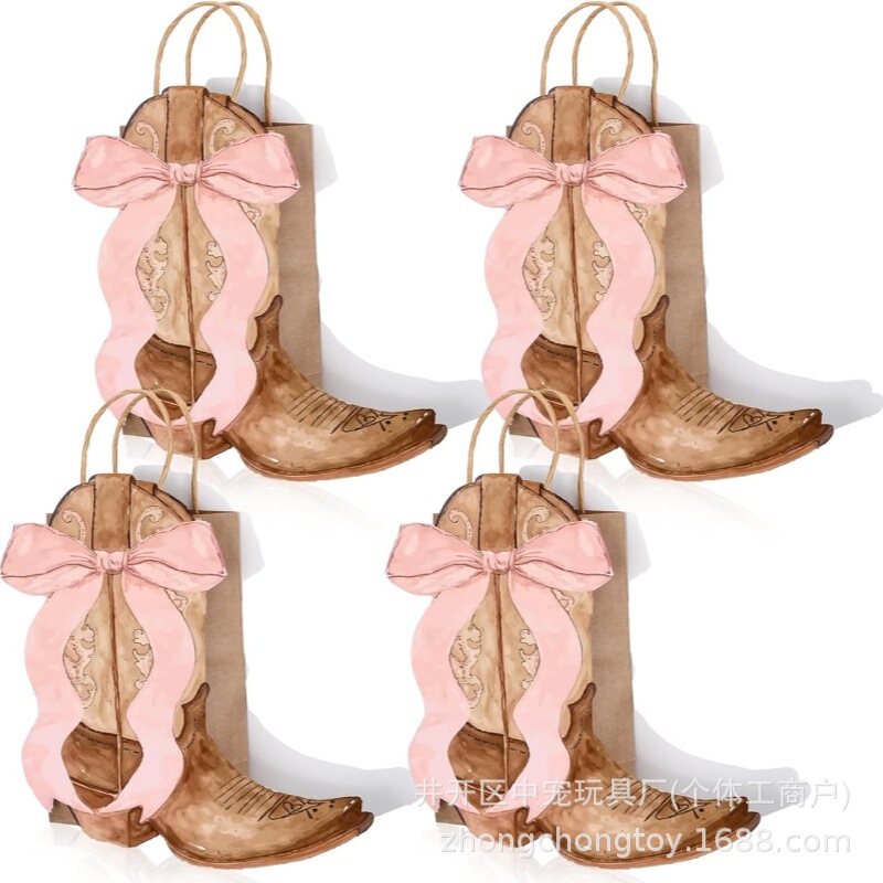 Brown Cowboy Boot Gift Bag Western-Style Cowboy Wild West Party Watercolor Style Tote Bag