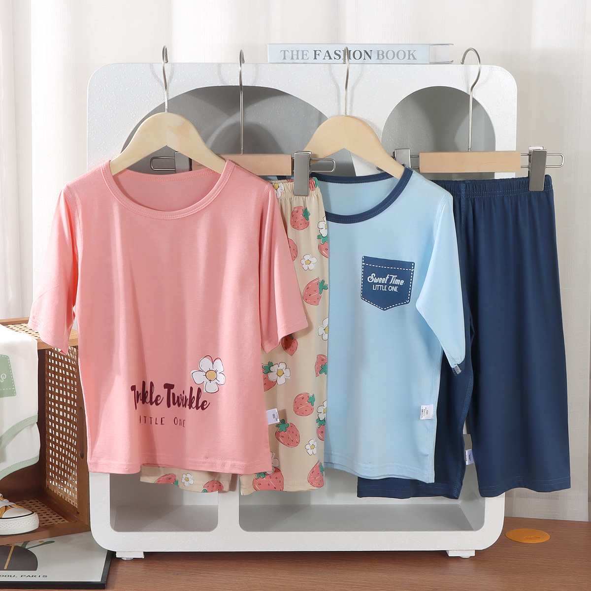 [Personalizado] Traje de siete puntos de Tiansi delgado de verano para niños, servicio a domicilio para niños grandes, pantalones cortos para niñas, servicio de aire acondicionado