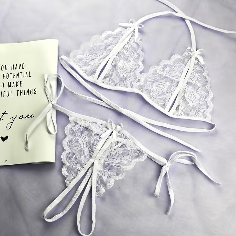 Más tamaño lencería sexy 300kg sexy Perspectiva de encaje ahueca hacia fuera tentación ropa interior sujetador ropa interior traje