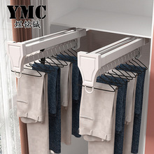 衣柜顶装推拉挂衣杆收纳衣架二合一缓冲滑轨侧装伸缩抽拉式裤架