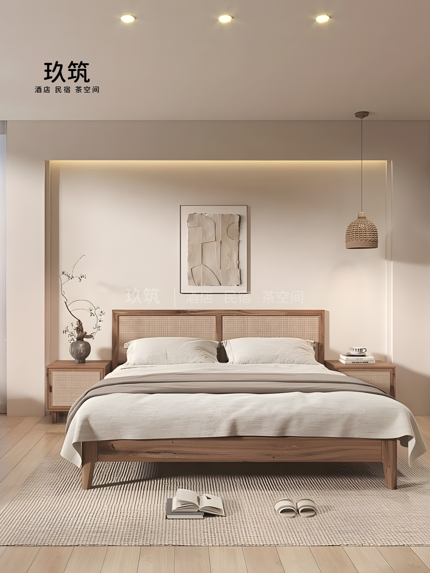 New Chinese-Style B&B Solid Wood Bed 1.8m Double Bed Master Bedroom Large Bed 1.5m Wedding Bed Hotel Room Bed Tatami