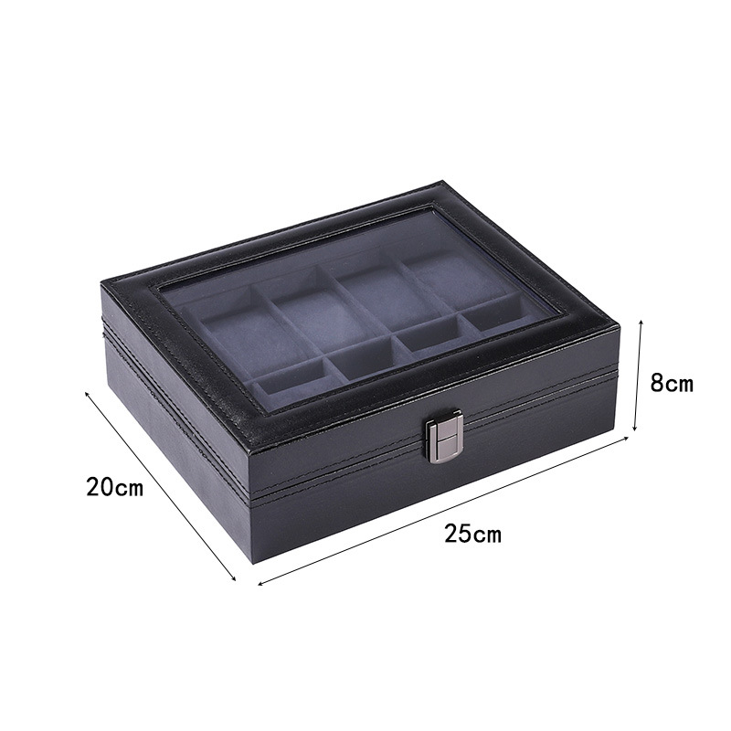 Nueva caja de almacenamiento de reloj transfronterizo en stock al por mayor negro PU cuero púrpura reloj pantalla caja 12-bit caja de reloj