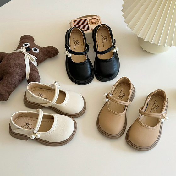 Girls Princess Shoes 2025 Spring and Autumn New Children's Leather Shoes Pearl Pendant Mary Jane Small Leather Shoes Soft-soled Single-layer Shoes