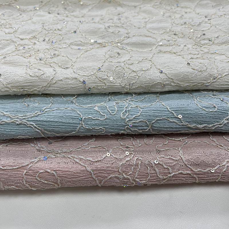 新款浮雕提花纯色四面弹力立体花朵面料春秋夏旗袍汉服连衣裙布料