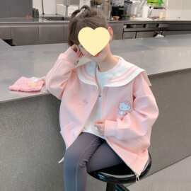 新品 学院风卡通猫开衫卫衣甜酷可爱设计感宽松翻领上衣拉链外