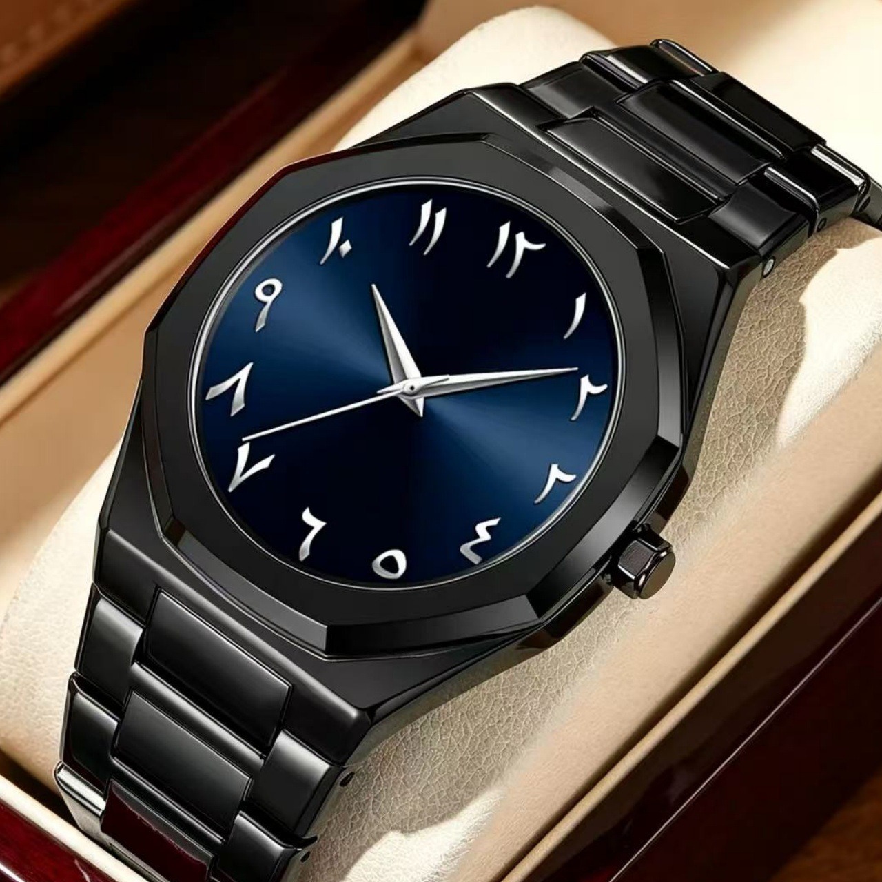 Foreign Trade Cross-Border Wholesale Waterproof Watch Men's Watch Men's All Black Arabic Dial High-End Alloy Quartz Watch