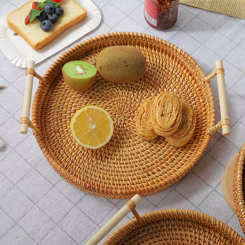 Fruit woven Japanese storage basket, handmade, bread