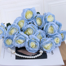 仿真单支碎冰蓝玫瑰花 送女友永生花浪漫婚庆装饰仿真花拍摄道具