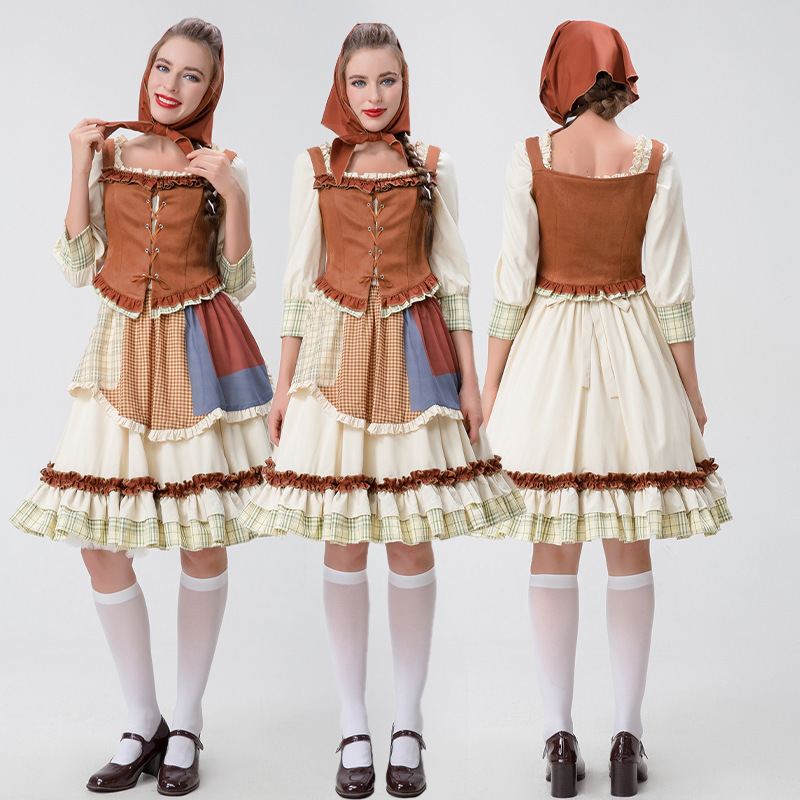 Halloween Pastoral European Ethnic Style Little Match Girl Farm Ranch Maid Adult Cinderella Costume
