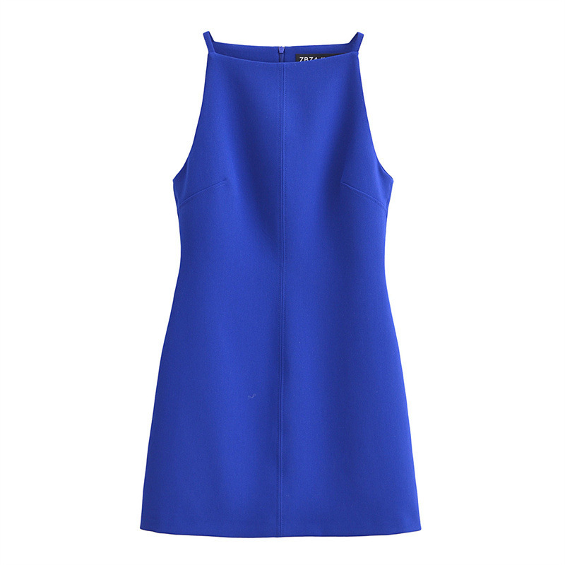 欧美风 蓝色法式连衣裙2024新款直领无袖修身包臀裙9479049