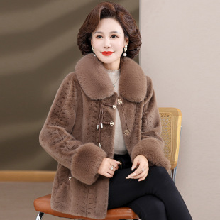 Mama's Autumn and Winter Wear Mink Velvet Fur Coat Thickened Woolen Western Style Middle-aged and Elderly Women's Winter Fur Coat
