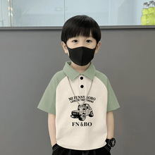 儿童100%棉polo衫儿童男童洋气休闲夏季短袖男孩翻领拼色拼接T恤