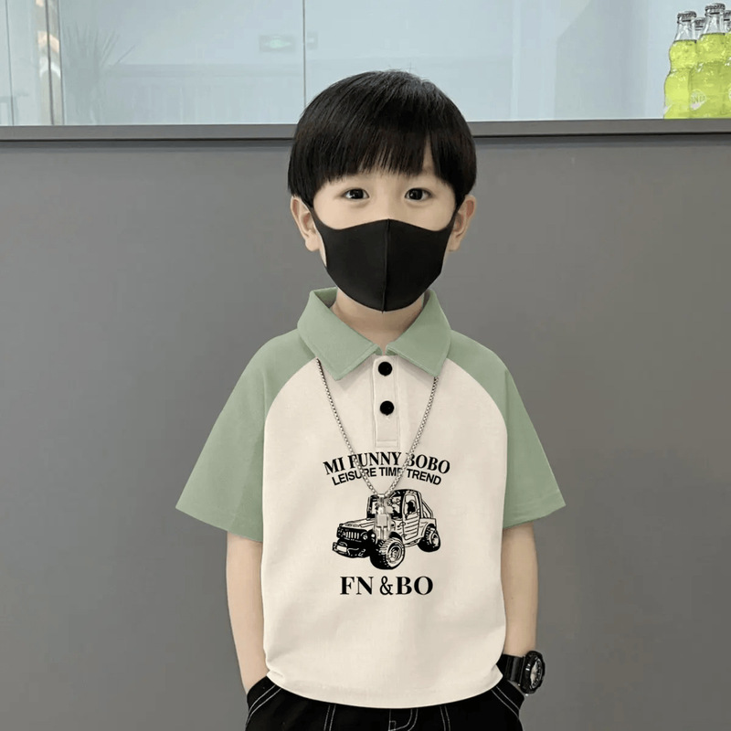 Children's 100% Cotton Polo Shirt Children's Boys' Western Style Casual Summer Short Sleeve Boy's Lapel Color Patchwork T-Shirt